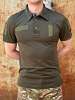 Тактична футболка поло олива,футболка поло оливкова,тактична футболка з коміром олива,поло кулмакс з липучками