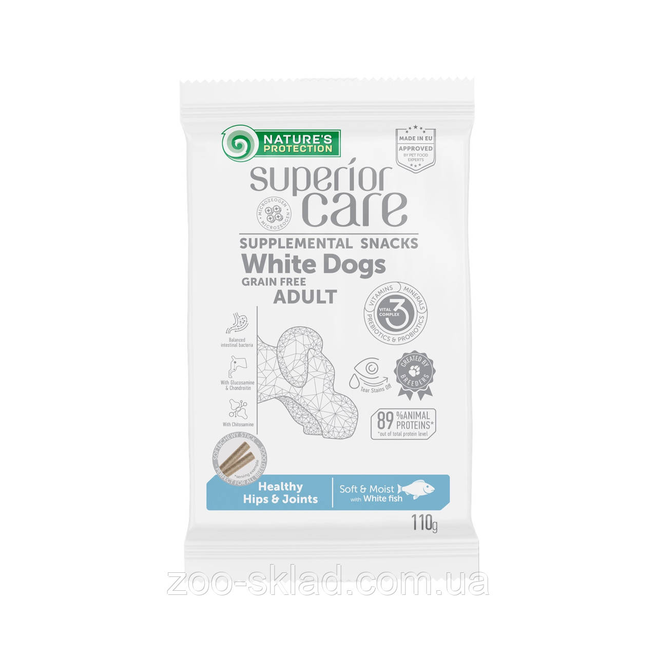 Nature's Protection DOG SC White Dogs Healthy Hips & Joints White Fish ласощі для білих собак з рибою 110г