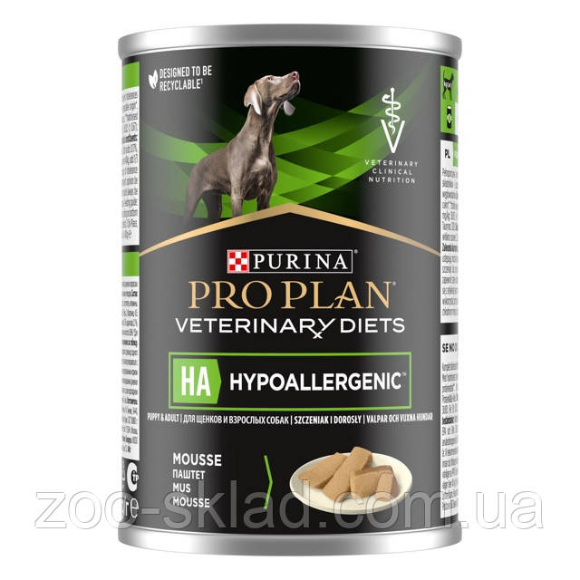 ProPlan DOG Can VD HA Hypoallergenic для дорослих собак і цуценят із чутливим травленням 400г 12570790