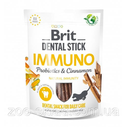 Ласощі Brit DOG Dental Stick Immuno для собак, для міцного імунітету пробіотики та кориця 7шт 251г 112104