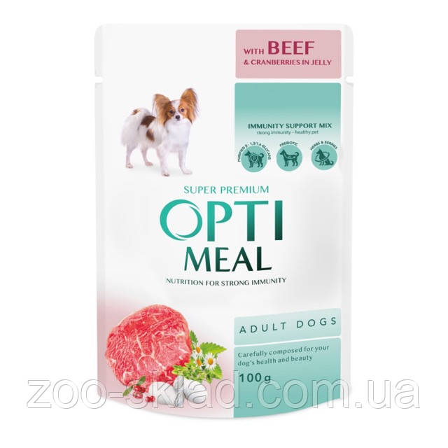 Optimeal Pouch DOG Beef & Cranberry jelly для собак із яловичиною та журавлиною в желе 100г 369626