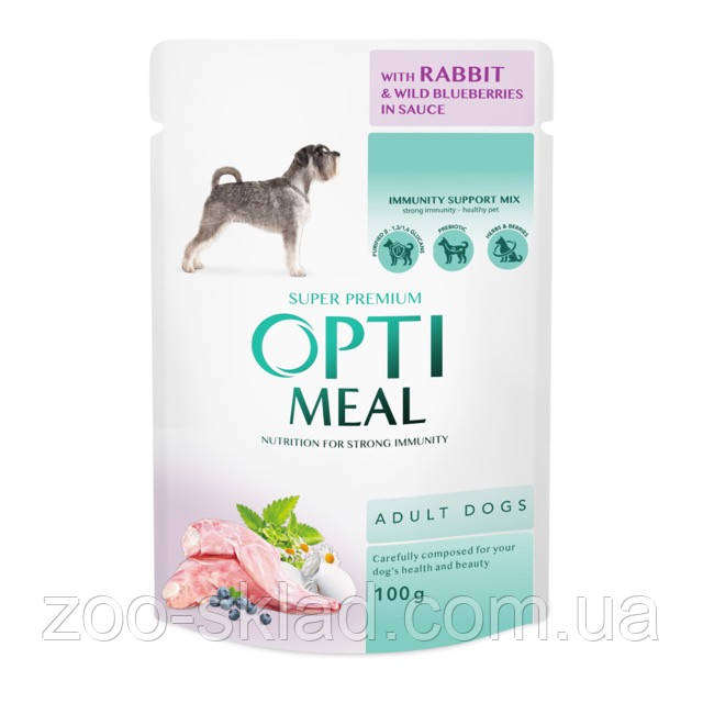 Optimeal Pouch DOG Rabbit & Wild Blueberries sauce для собак з кроликом та чорницею у соусі 100г 369855