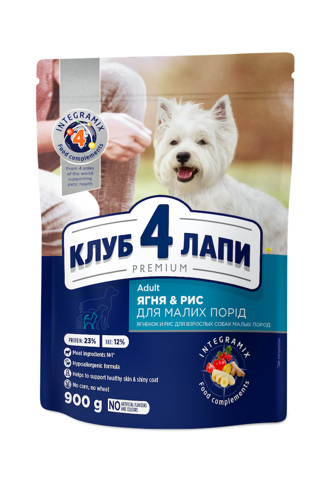 Клуб 4 Лапы DOG Adult Small Breeds Lamb & Rice для дорослих собак малих порід, з ягням та рисом 0,9кг, фото 1