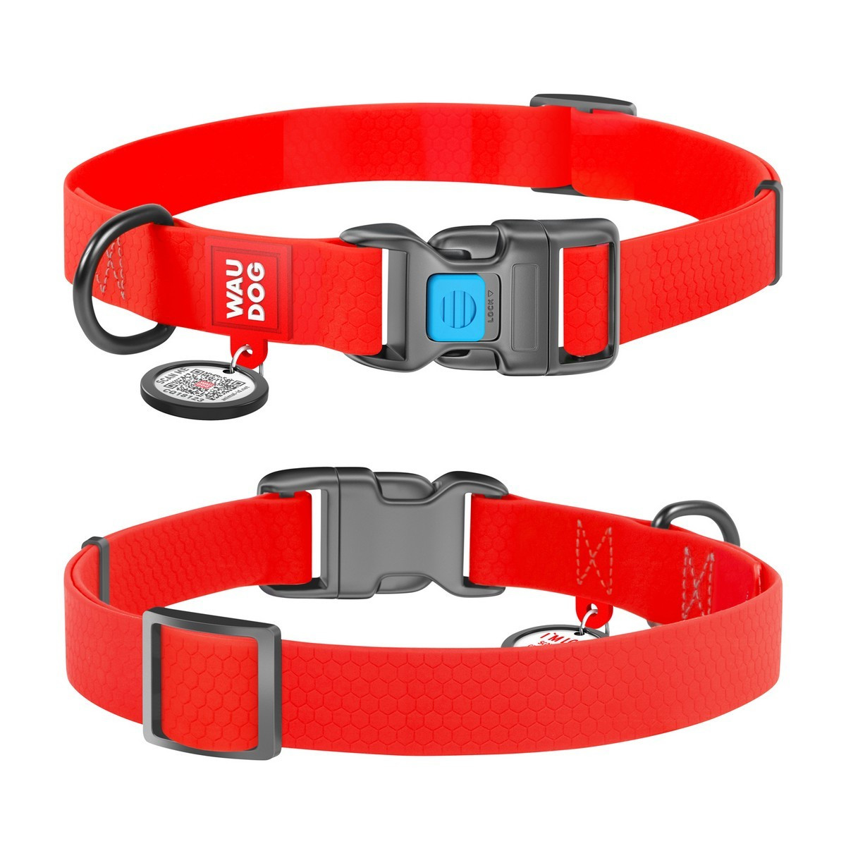 Нашийник для собак WAUDOG Waterproof червоній з QR-паспортом пластикова пряжка-фастекс S 25-35 см Ш15 мм 27393, фото 1