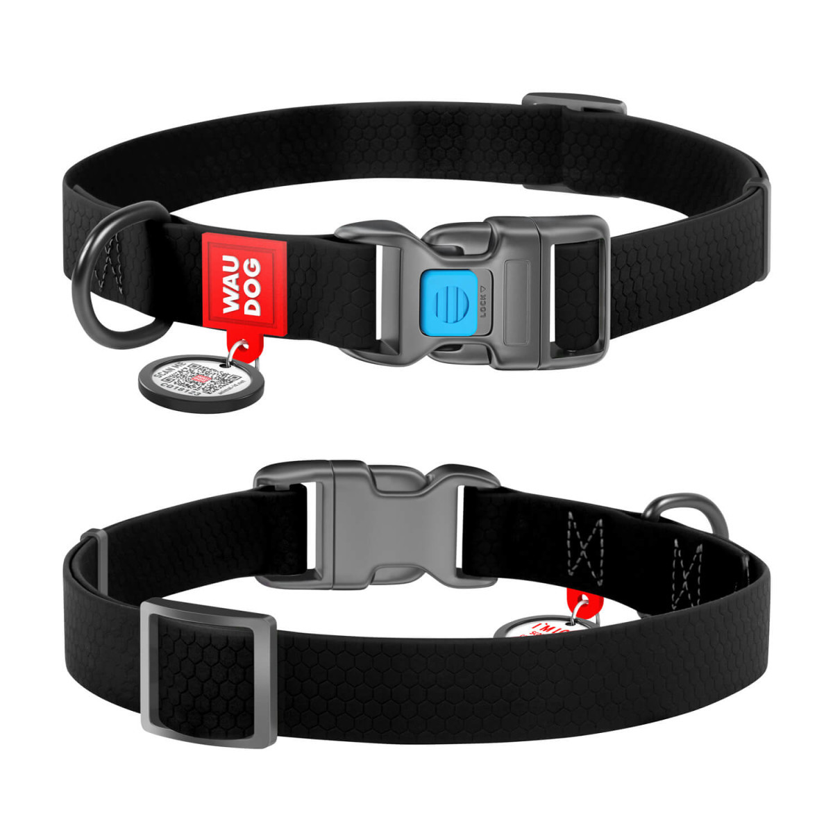 Нашийник для собак WAUDOG Waterproof з QR паспортом, водостійкий, пластикова пряжка-фастекс, чорний, розмір S, фото 1