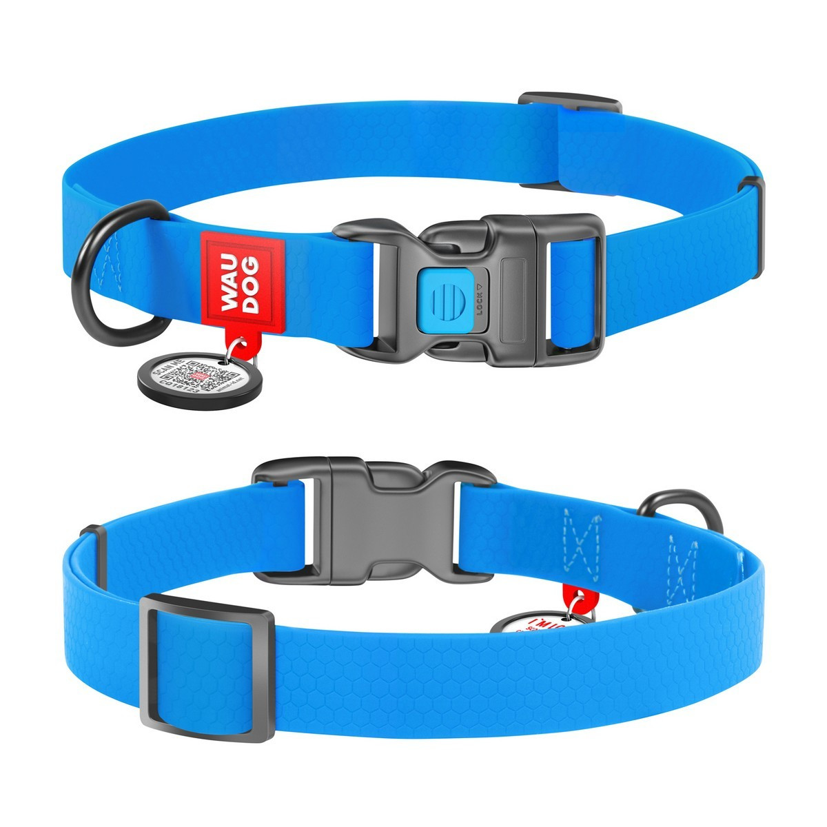 Нашийник для собак WAUDOG Waterproof блакитний з QR-паспортом пластикова пряжка-фастекс S 25-35 см Ш15 мм 27392