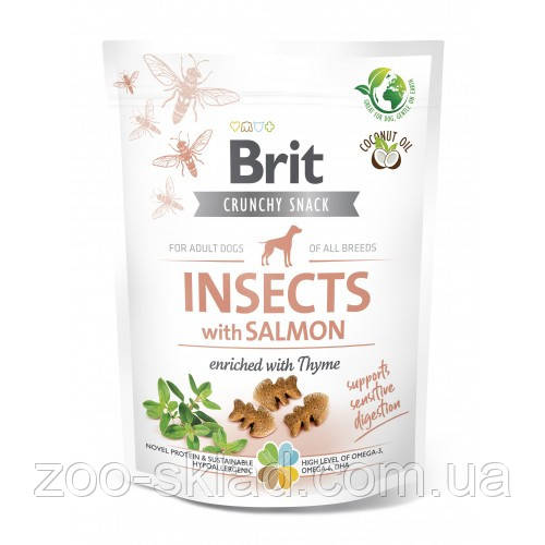 Ласощі Brit DOG Crunchy Snack Insects Salmon для чутливого травлення, комахи, лосось і чебрець, 200г