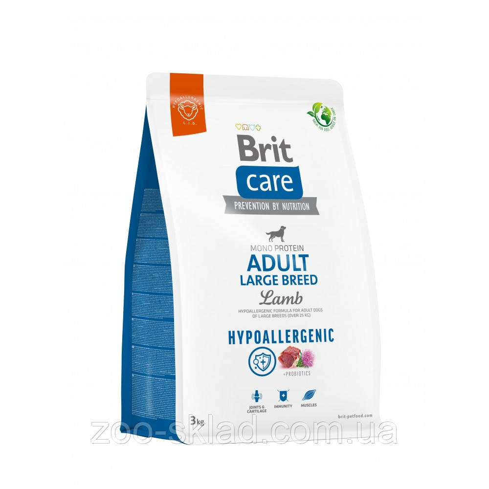 Brit Care DOG Hypoallergenic Adult Large Breed для дорослих собак великих порід ягня 3кг