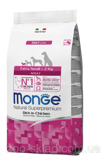 Monge ExtraSmall Adult Chicken для собак мініатюрних порід, з куркою 0,8кг
