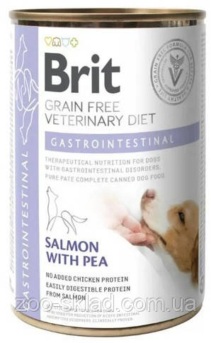 Brit VetDiet DOG Can Gastrointestinal для собак при проблемах з травленням лосось та горошок 400г 100287