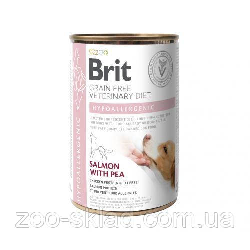 Brit VetDiet DOG Can Hypoallergenic для собак із харчовою алергією з лососем та горошком 400г