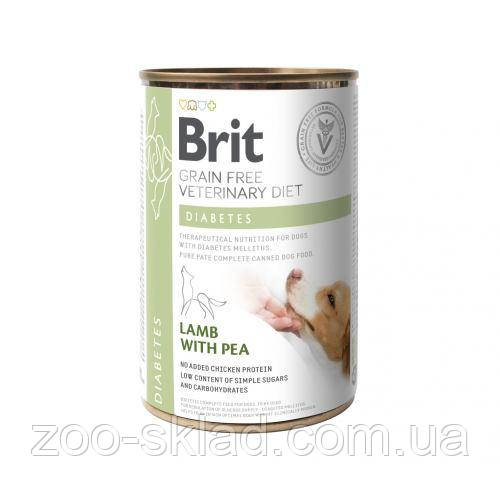 Brit VetDiet DOG Can Diabetes для собак із цукровим діабетом з ягням та горошком 400г