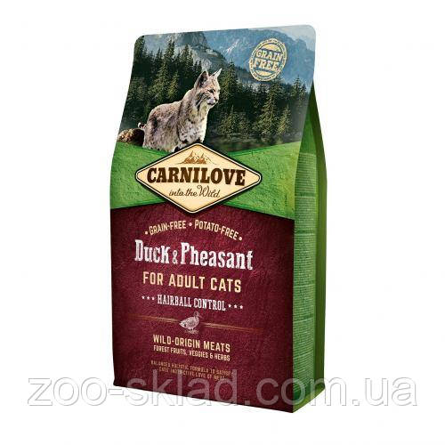 Carnilove CAT Duck & Pheasant Hairball Controll для виведення шерсті у котів качка та фазан 2кг