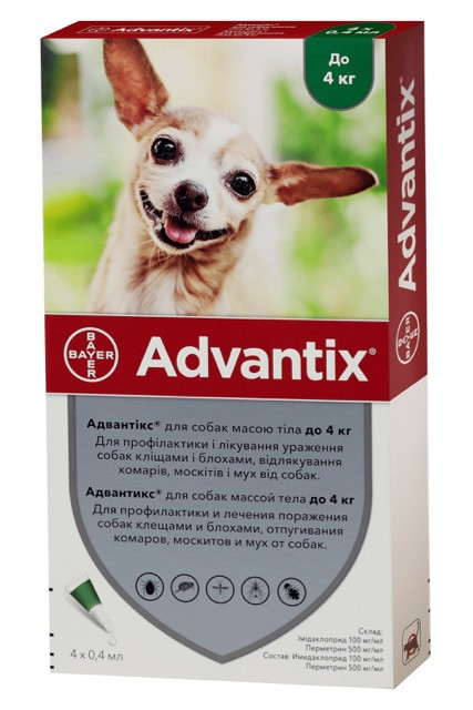 Advantix до 4кг для собак 1 піпетка краплі від бліх і кліщів 54169