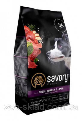 Savory DOG Medium Breed rich in Fresh Turkey and Lamb для собак середніх порід ягня та індичка 3кг