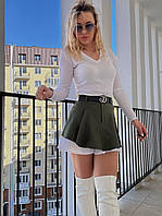 Женская юбка шорты летняя базовая на высокой посадке цвет чёрный серый хаки Хаки, 46/48
