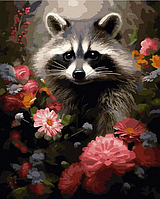 Картина за номерами Єнот в квітах 40х50см Картини розмальовки з цифр Малюнок фарбами за цифрами Rainbow Art GX46456