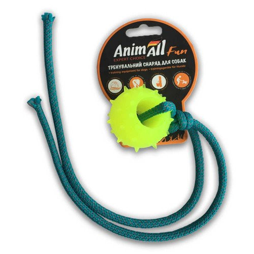 AnimAll Fun іграшка куля з канатом жовта 4см 110616, фото 1