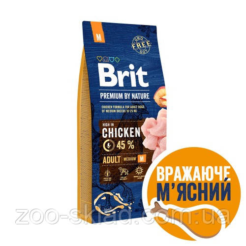 Brit Premium DOG Adult M для дорослих собак середніх порі з куркою 15кг