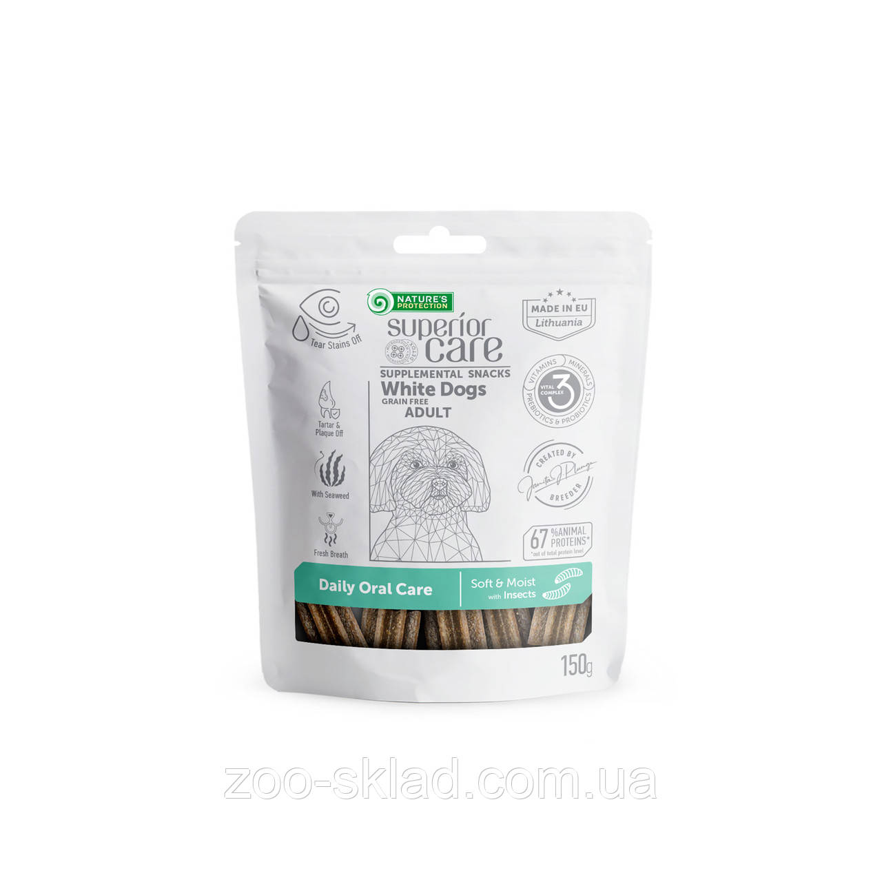 Nature's Protection DOG SC White Dogs Daily Oral Care ласощі з протеїном комах для собак усіх порід 150г