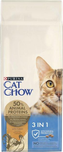 Сухий корм Cat Chow Feline 3in1 для котів з формулою з потрійної дії, з індичкою 15кг, фото 1