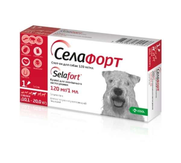 Selafort Spot On краплі для собак 10,1-20кг 1х1мл пипетка від бліх кліщів та глистів, фото 1