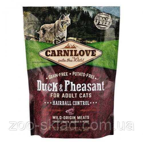 Carnilove CAT Duck & Pheasant Hairball Controll для виведення шерсті у котів качка та фазан 0,4кг