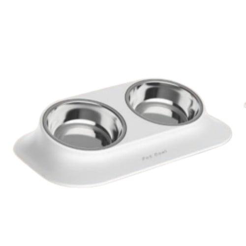AnimAll миска подвійна на підставці біла для собак і котів метал-пластик 420мл, фото 1