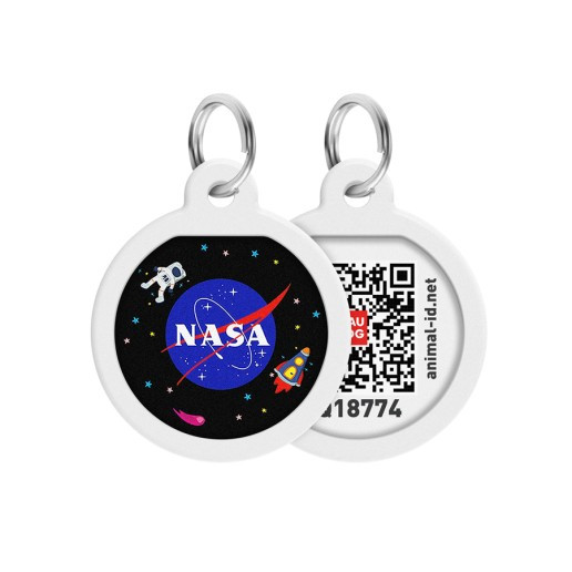 Адресник для собак та котів металічний WAUDOG Smart ID з QR паспортом, малюнок "NASA", круг, Д 25 мм 0625-0147