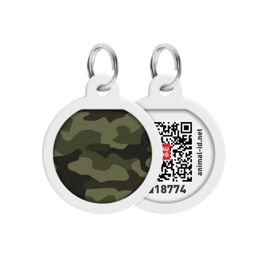 Адресник для собак та котів металічний WAUDOG Smart ID з QR паспортом, малюнок "Камо зелений", круг, Д 25 мм, фото 1