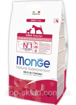 Monge Dog Mini Starter сухий корм для собак дрібних порід до (10кг) з куркою 1,5кг