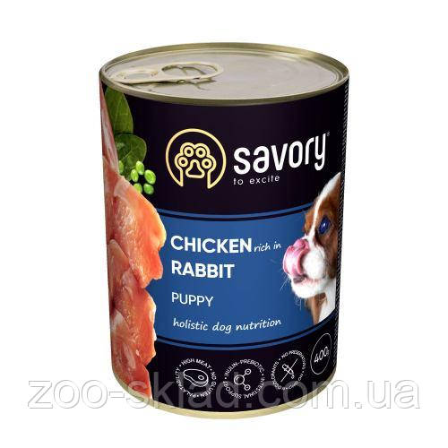Savory DOG Can All breeds Puppy Chicken & Rabbit вологий корм для цуцинят, з куркою і кроликом 400г