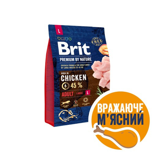 Brit Premium DOG Adult L для дорослих собак великих порід з куркою 3кг, фото 1