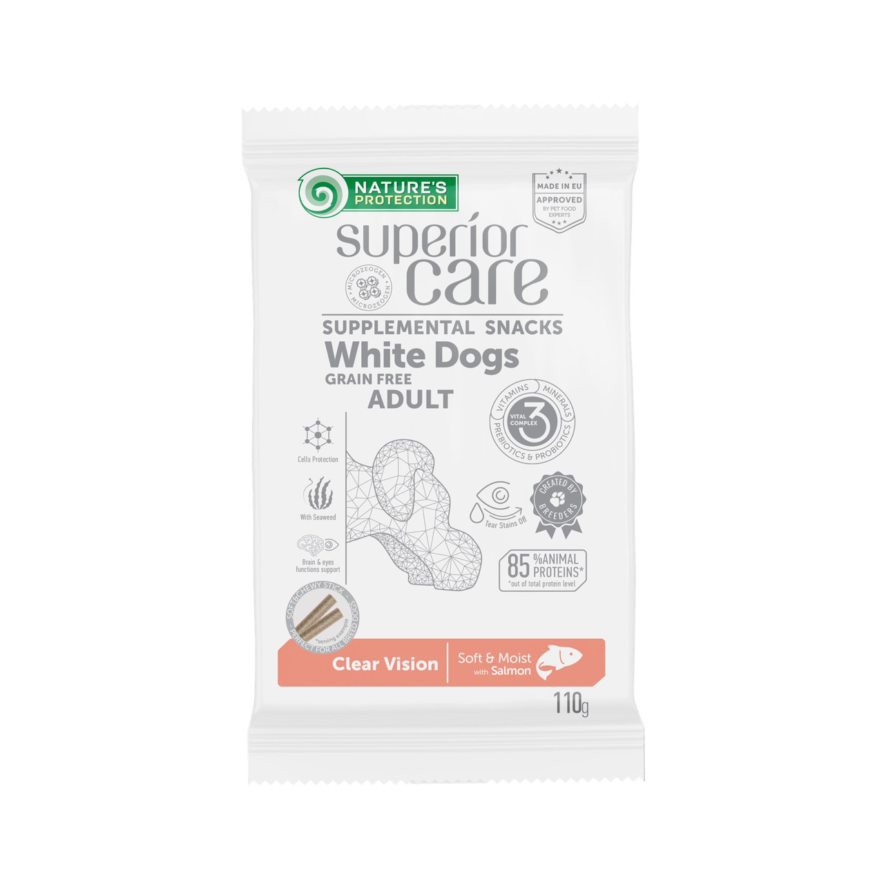 Nature's Protection DOG Snack SC White Dogs Clear Vision Salmon ласощі для собак з лососем 110г, фото 1