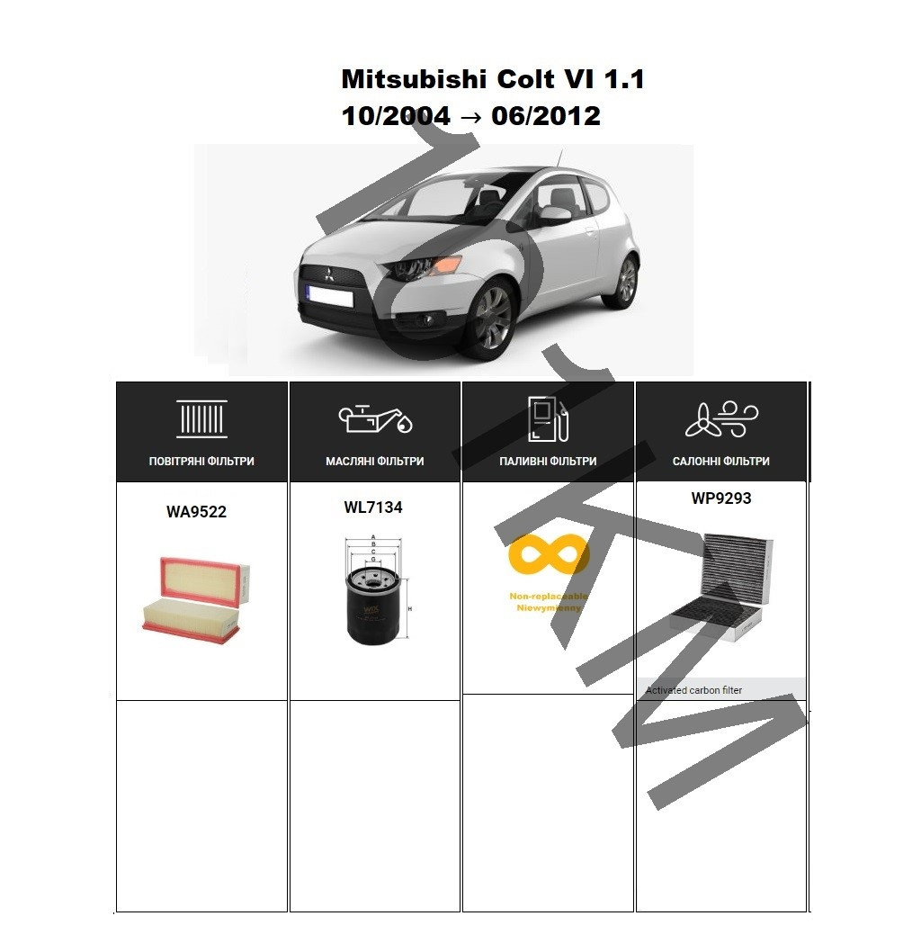 Комплект фільтрів Mitsubishi Colt VI 1.1 (2004-2012) WIX
