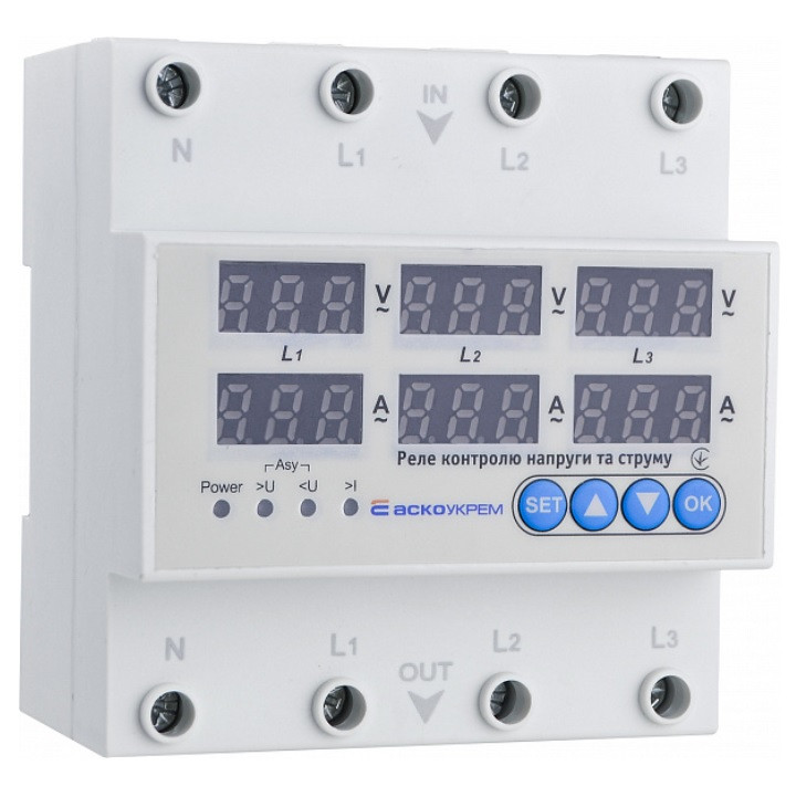 Трифазне реле контролю напруги та струму RKV 4P 63A