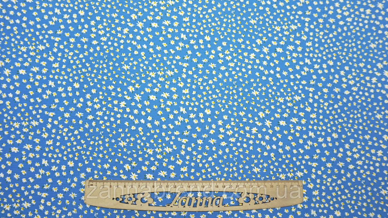 Тканина супер-софт колір блакитний "Дрібні квіточки", фото 1