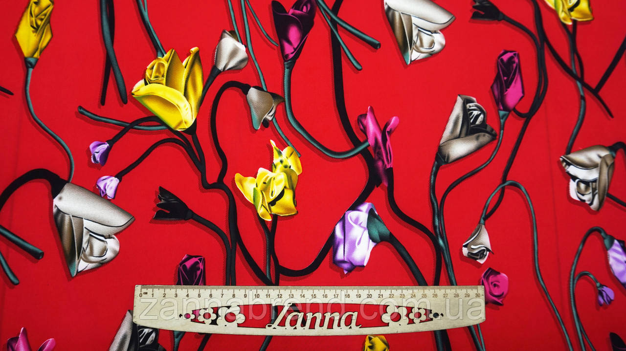 Тканина супер-софт колір червоний "Троянди", фото 1