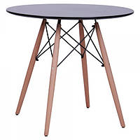Маленький круглий обідній стіл Helis Чорний із МДФ на дерев'яних ніжках для кухні, їдальні, кафе AMF