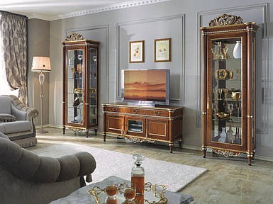 Італійська тв стінка бароко 2708 JOSS 350x50x220 см горіх