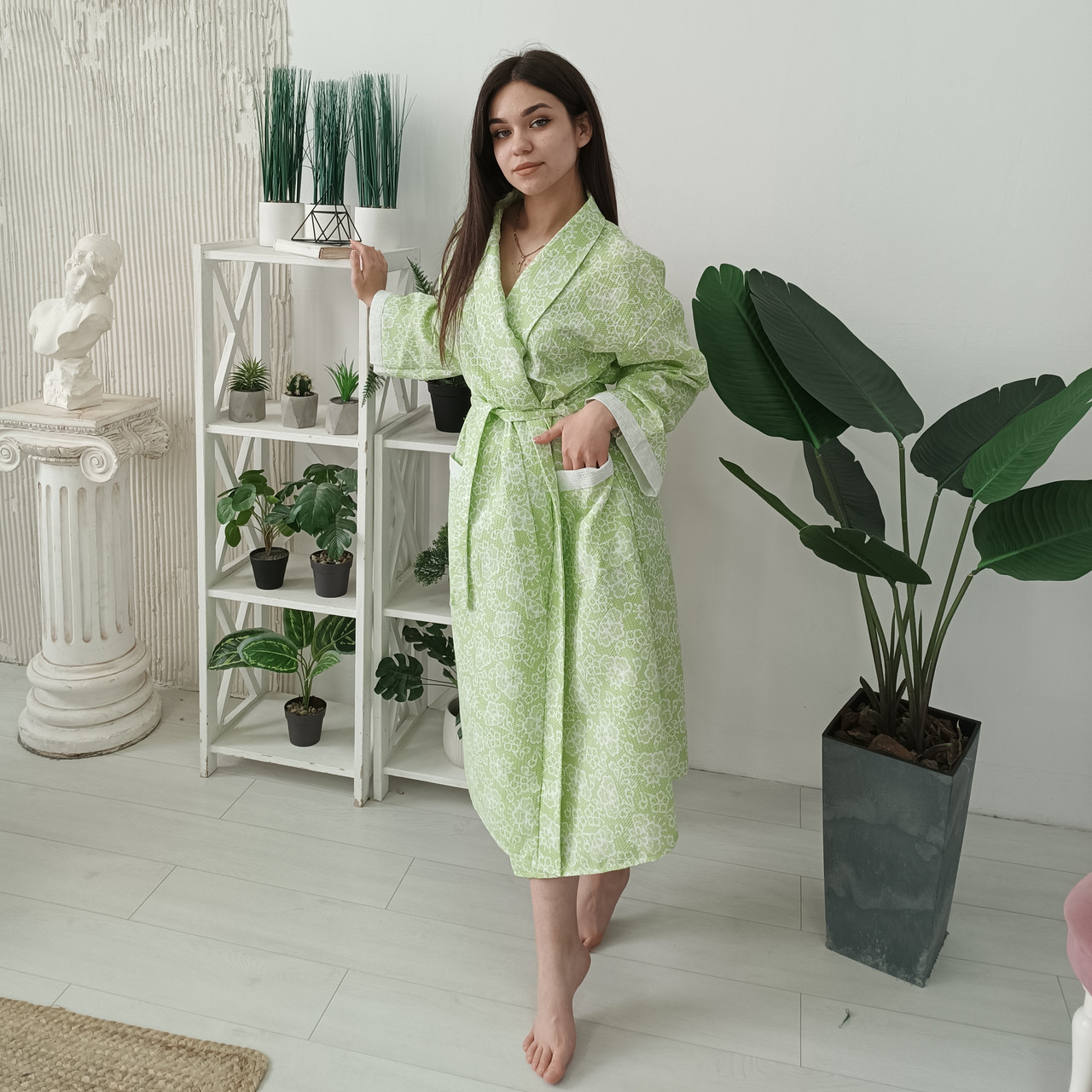 Вафельный халат Luxyart Кимоно размер (54-56) XL 100% хлопок (LUX-114) - фото 1 - id-p2234091048