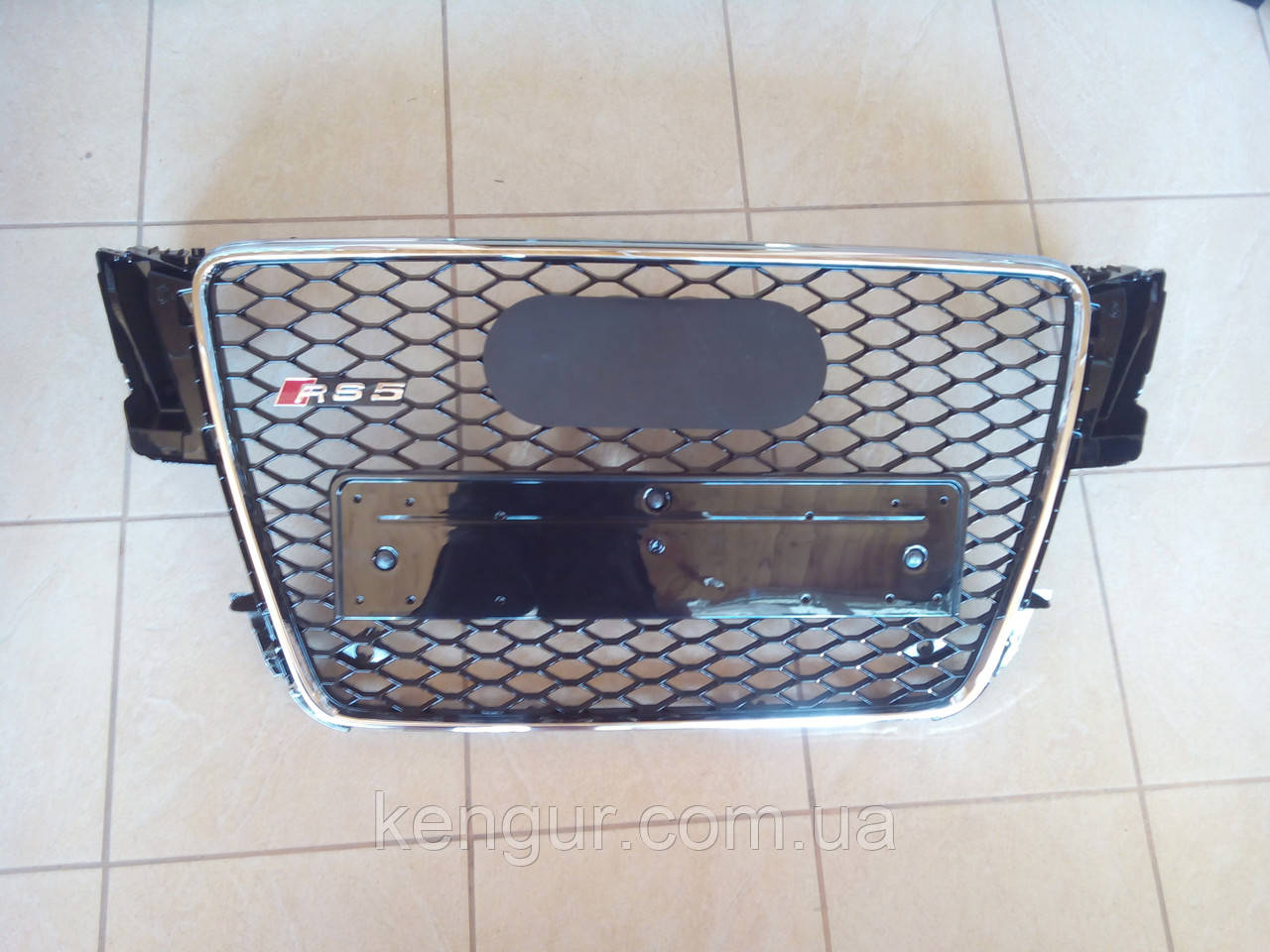 Решітка радіатора, стиль RS5 (хром окантовка, чорна сітка) Audi A5 2007-2011, фото 1