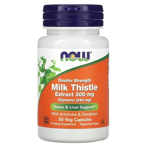 Вітаміни Сілімарин Now Milk Thistle Extract 300 mg (Silymarin 240 mg)(50 капсул.), фото 1