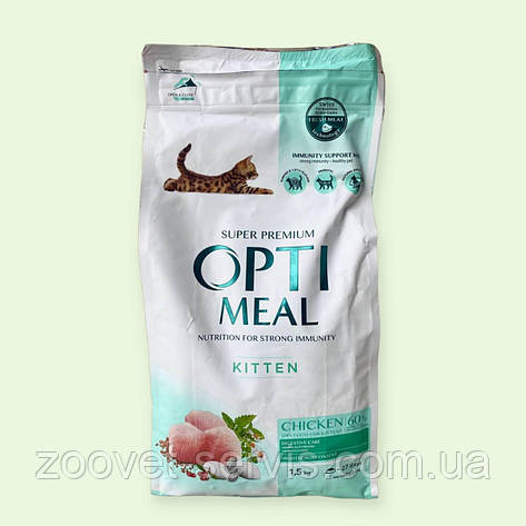 Смачний сухий корм з куркою Optimeal Kittens Chicken для кошенят – 1,5 кг, фото 1