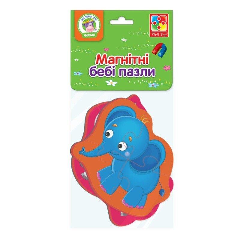 Магнітні бебі пазли Vladi Toys «Зебра та слоненя» (Укр) (VT3208-12), фото 1