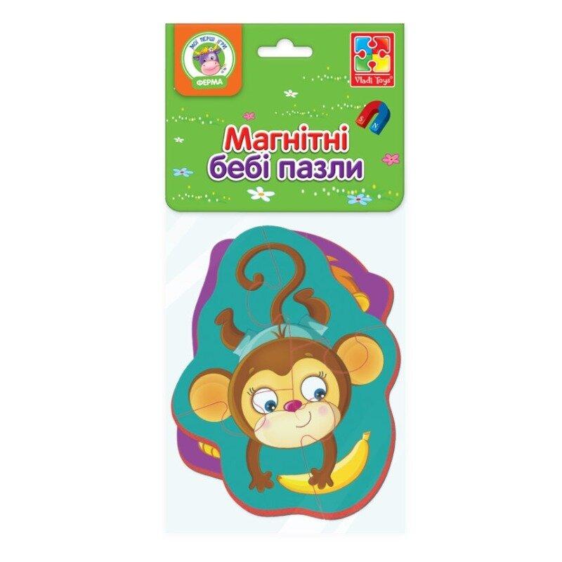 Магнітні бебі пазли Vladi Toys "Мавпочка та левеня" (Укр) (VT3208-11), фото 1