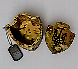 Невеличка сувенірна подарункова коробка у вигляді щіта жовто- блакитного кольору 10*12*5см., фото 5