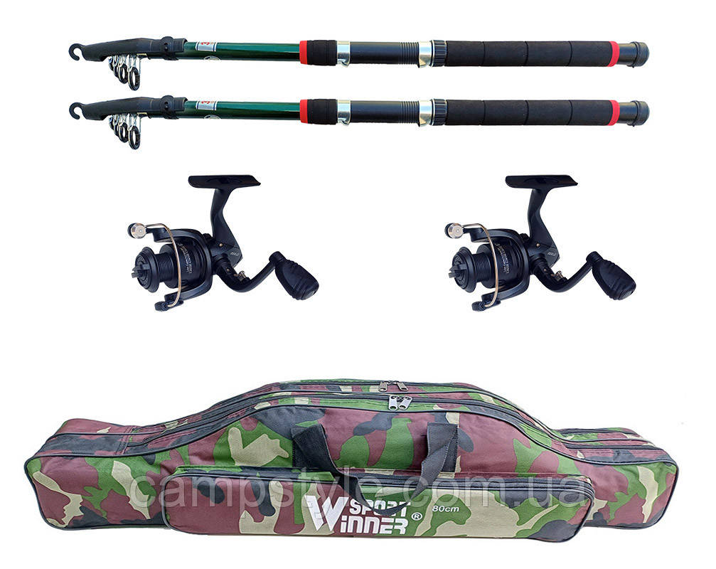 Рибальський набір у чохлі 2 коропових вудлища Winner Tele Great Carp 100-300 г 3, 3 м і 2 котушки GOSS EF3000 2BB