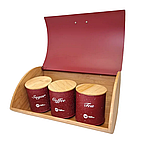 Хлібниця (бамбук) + 3 баночки для спецій - HIGHER+KITCHEN - ZP-042 -Бордо, фото 3