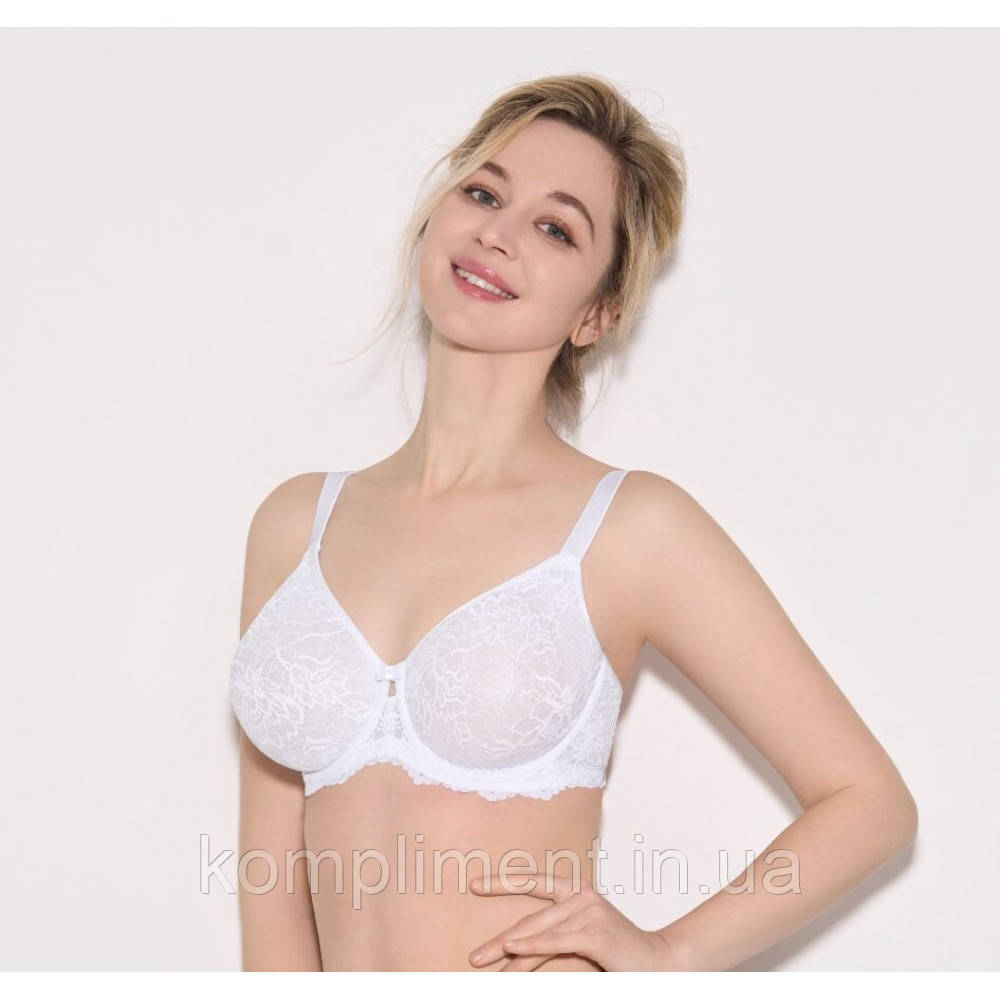 Бюстгальтер мереживний на кісточках без поролону, Lanny mode, белый чашка D.